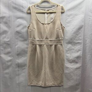 LOFT NWT Tan and Cream Striped Sleeveless Mini Dress Size 12